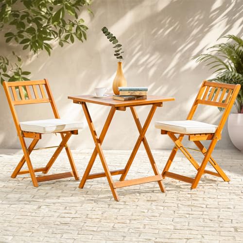 Idzo Heavy Duty 400lbs Capacity Patio Bistro Set 3 Piece Outdoor, Folding Chairs w/Cushion, Square Table - Upgrate 2024