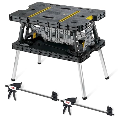 Keter Heavy-Duty Folding Workbench with 1, 000 Pound Capacity - Foldable Work Table for Garage, Woodworking
