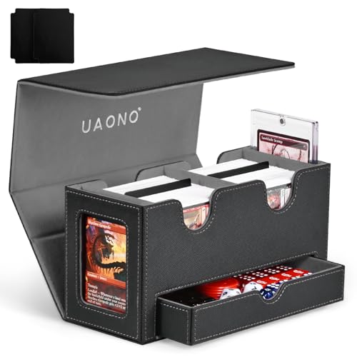 UAONO Card Deck Box for MTG, Double Storage Box with 2 Commander Display & 1 Dice Tray, Fits 200+ Double Sleeved