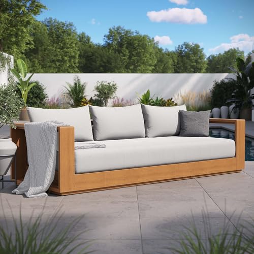 Modway Tahoe Acacia Wood Outdoor Patio Sofa in Natural Light Gray with Weather-Resistant Cushions - Ideal as a Porch Couch or