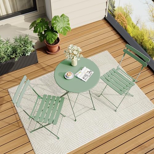 Bistro Table and Chairs Set of 2, 3 Piece Outdoor/Indoor Folding Patio Bistro Sets, 2 Chair Patio Furniture Set with Table