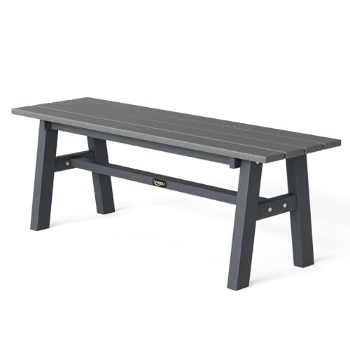 VINGLI 47” Outdoor Bench Garden Bench HDPE Porch Bench w/Metal Legs, Poly Lumber Patio Bench