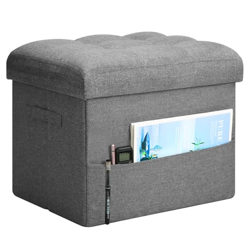Storage Ottoman with Extra Thick Foam Padded Seat, Foldable Foot Rest Stool with Linen Fabric
