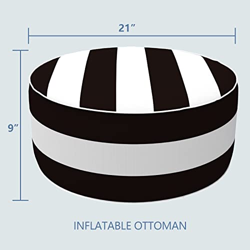 LVTXIII Outdoor Inflatable Ottoman, Fade-Resistant Round Footrest Stool D21”x H9”, Portable Patio Pouf for Garden Camping or Home Use-Cabana Black