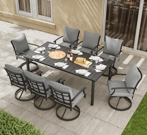 HAPPATIO 9-Piece Patio Dining Set, Outdoor Dining Set with Powder-Coated Metal, Dining Table with Umbrella Hole