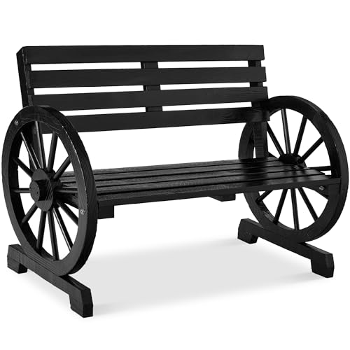 Best Choice Products 2-Person Wooden Wagon Wheel Bench for Backyard, Patio, Porch, Garden
