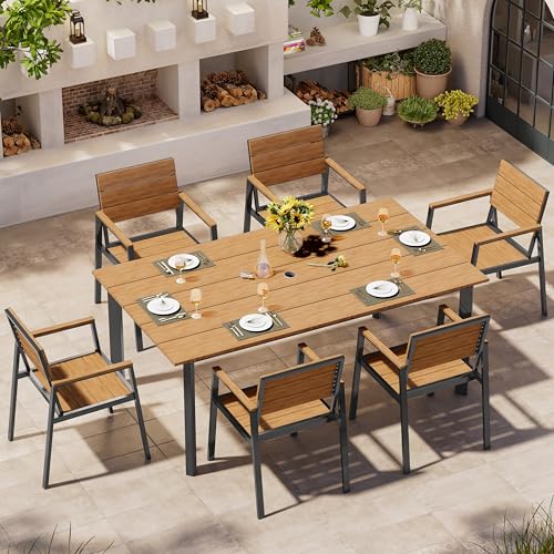 Oasbira Outdoor Dining Set, Patio Table and Chairs Set with Umbrella Hole
