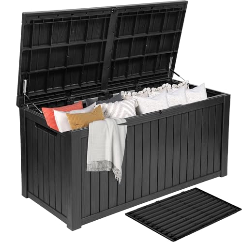 DWVO 220 Gallon Extra-Large Patio Deck Box, Waterproof Resin Outdoor Storage Box with Removable Divider for Patio, Garden