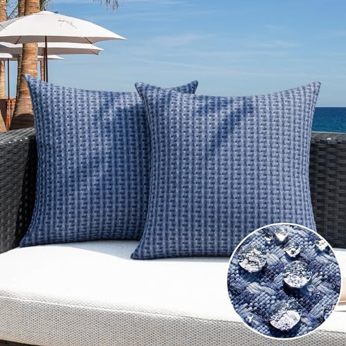Kevin Textile Outdoor Waterproof Throw Pillow Covers Pack of 2 Weaving Texture Water Resistant Outside Decorative Cushion Cov