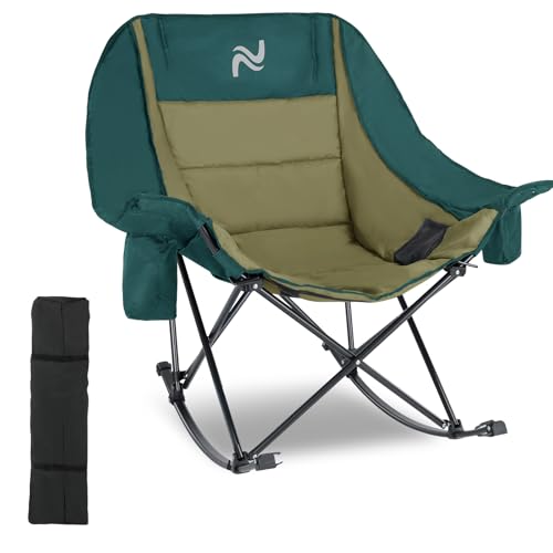 NAIZEA Folding Rocking Camping Chair, Portable Outdoor Rocker with Cooler Bag - 400lbs Capacity, 600D Oxford Fabric