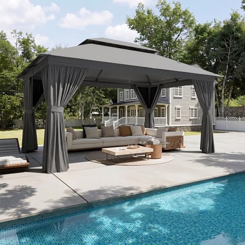 Aoxun Outdoor Gazebo for Patio 10x12, Metal Frame Canopy with Double Roofs