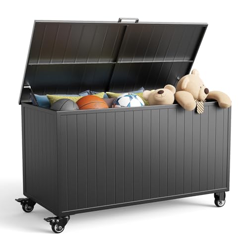 RICNOD Outdoor Storage Box with Wheels 150 Gallon, Mobile Aluminum Deck Boxes Outdoor Waterproof