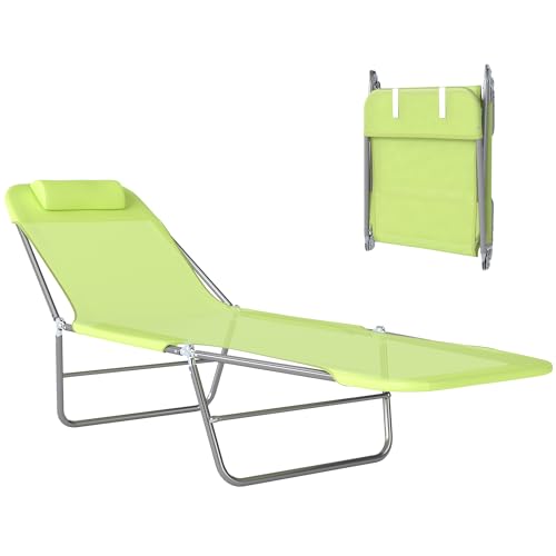 Outsunny Folding Chaise Lounge Pool Chairs, Outdoor Sun Tanning Chairs with Pillow, Reclining Back