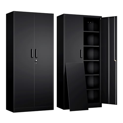 Yizosh Metal Garage Storage Cabinet with 2 Doors and 5 Adjustable Shelves - 71" Steel Lockable File Cabinet