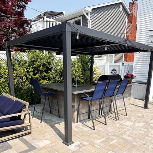 PURPLE LEAF Louvered Pergola 10' x 14' Aluminum Outdoor Pergola with Adjustable Louvers Roof and Integrated Drainage System 7