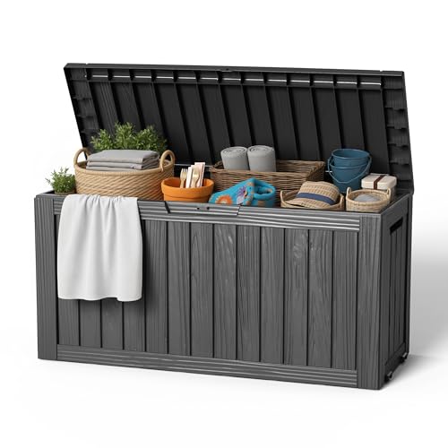 EasyUp 85 Gallon Outdoor Storage Box, Resin Waterproof UV-Resistant Deck Box, Reinforced Stability for Patio, Garden