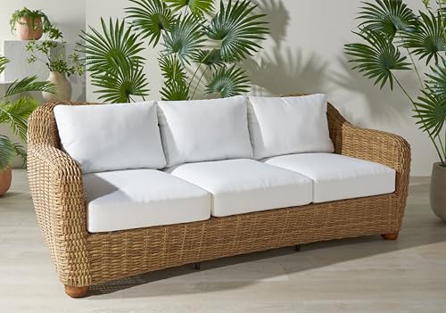 SAFAVIEH Couture Outdoor Collection Melbourne Natural/White Cushion Wicker Sofa