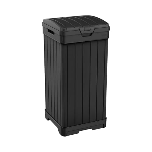 Keter Baltimore Resin 38 Gallon Outdoor Kitchen Trash Can with Lid and Drip Tray for Easy Cleaning-Perfect for Patio Dining