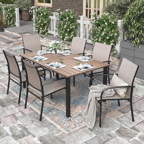 HERA'S HOUSE Patio Table and Chairs for 6, 7 Pieces Outdoor Deck Dining Sets