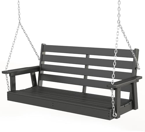 GREENVINES Porch Swing | 51’’ | HDPE Plastic | for Outdoor Patio | All Weather | Waterproof Bench Swings | w/ 4 Stainless Ste