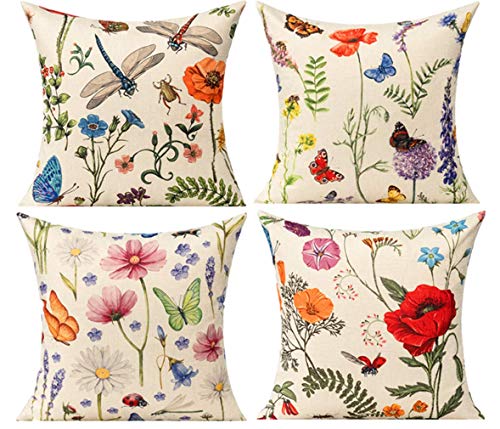 All Smiles Outdoor Patio Throw Pillow Covers 18x18 Set of 4 Spring Summer Garden Flowers Farmhouse Décor Outside Furniture Be