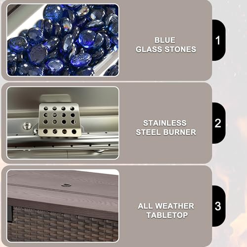 42 Inch Propane Fire Pit Table, 50,000 BTU Outdoor Gas Fire Pits with Removable Lid, 2 in 1 Rectangular Firepit Table for Outside Patio Deck and Garden