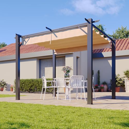 Aoxun 10'x10' Outdoor Pergola, Heavy Duty Metal Frame Patio Pergola with Adjustable Retractable Sun Shade Canopy