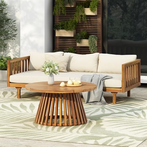 Christopher Knight Home Claremont Patio Sofa and Coffee Table Set, 2 Piece Outdoor Patio Furniture Set with Cushion