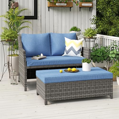 OC Orange-Casual 2-Piece Outdoor Patio Furniture Wicker Love-seat and Coffee Table Set, with Built-in Storage Bin