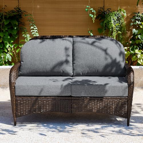 Tribesigns Outdoor Wicker Loveseat with 5.5'' Thick Cushions, 2-Seater Patio Sofa with 26.8'' Deep Seat