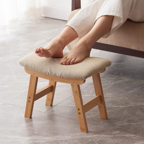 Kitsanery Foot Stool, Ottoman, Bamboo Small Sofa Foot Rest Under Desk, Extra Seating for Living Room