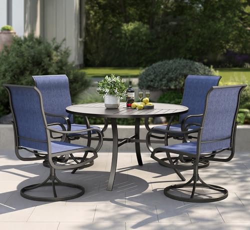 PHI VILLA 5 Piece Patio Dining Set with 4 Outdoor Swivel Dining Chairs & 1 Large Round Dining Table