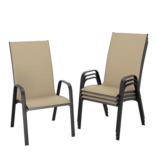 JEAREY Patio Dining Chairs Set of 4, Outdoor Stackable Dining Furniture Set, All Weather Dining Set for Lawn, Garden