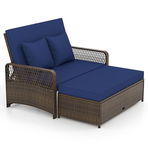 Tangkula Patio Rattan Daybed with 4-Level Adjustable Backrest