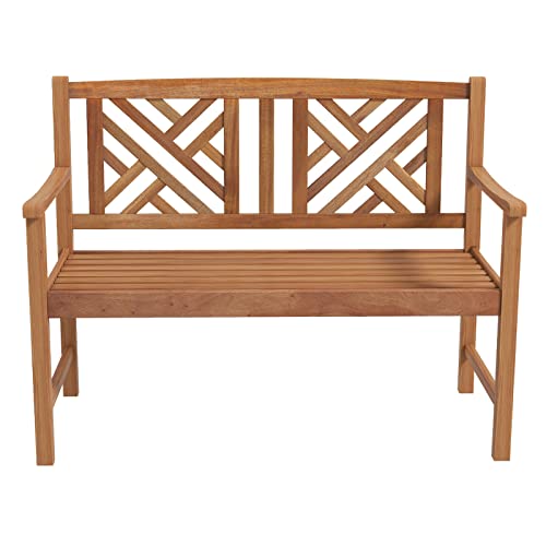 Giantex Outdoor Wooden Garden Bench - 2-Person Acacia Wood Loveseat with Armrests, Backrest, 800lbs Capacity