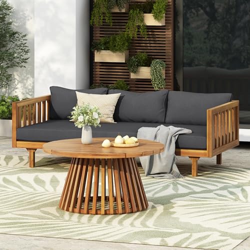 Christopher Knight Home Claremont Patio Sofa and Coffee Table Set, 2 Piece Outdoor Patio Furniture Set with Cushion