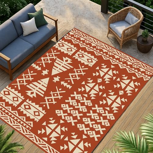 WILDROOTS 5x8 Feet Plastic Exotic Red Outdoor Rug, Stain Resistant Waterproof Reversible Outdoor Patio Rug