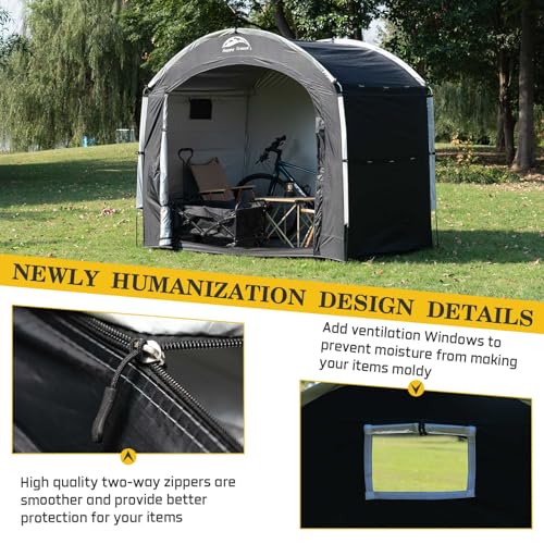 Happy Travel Bike Storage Shed Tent,Outdoor Portable Bicycle Storage Sheds with 210D Oxford Fabric PU4000 Waterproof for 2/3/4/6/8 Bikes,Bike Covers Shelter for Motorcycle,Garden Tools,Toys,Lawn Mower