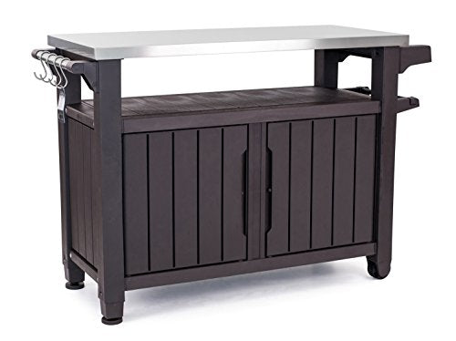 Keter Outdoor Rolling Table Cart for Food Prep, Storage, Bar & Grill