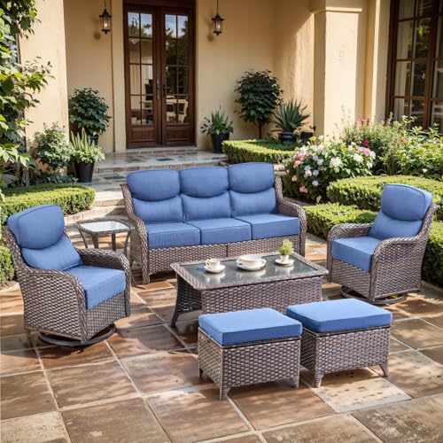 moosprr Luxury High Back Outdoor Furniture with 6-inch Extra Thick Cushions, Patio Furniture Set with Swivel Chairs