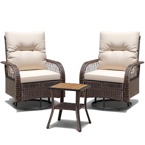 Devoko Patio Furniture Set Outdoor 3 Pieces Wicker Swivel Rocking Chairs Set of 2 with Coffee Table