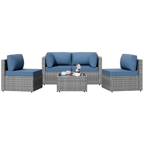Patio Furniture Sets, 5 Piece Outdoor Sectional Sofas, Wicker Rattan Outdoor Furniture Patio Conversation Set
