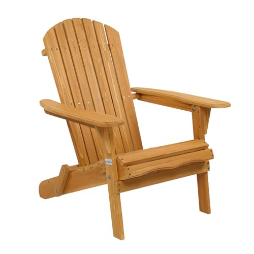 VINGLI Folding Adirondack Chairs Wood Lawn Chair Wooden Lounger 350 LBs Support Fire Pit Seating Natural Finished Weather Res