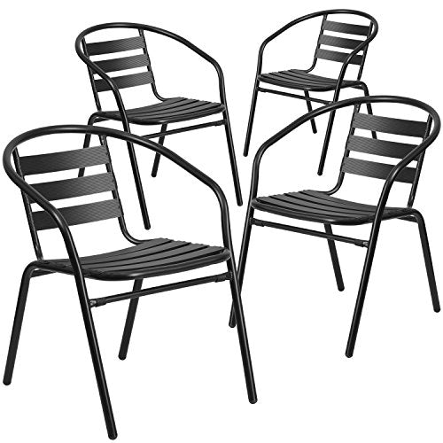 Flash Furniture Aluminum Slat Back Stacking Outdoor Restaurant Chairs, Modern Stackable Patio Chairs for Restaurants
