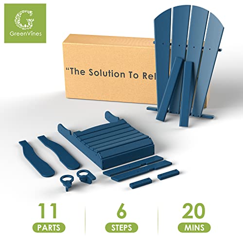 GREENVINES Adirondack-Chairs-with-Ottoman | Set of 2 | Folding | Retractable-Footrest | HDPE Plastic | All Weather Fire Pit Chair | Cup Holders | Blue | for Outdoor Poolside