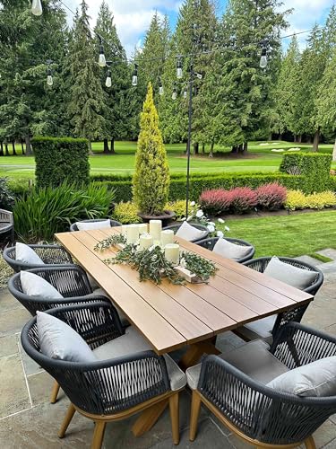 PURPLE LEAF 9 Pieces Patio Dining Set Wicker Outdoor Furniture Rectangular Table and Chairs Set for Garden Deck Teak-Finish A