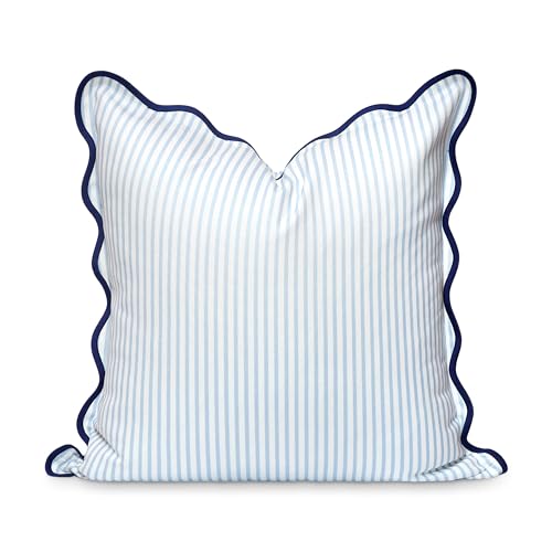 Hofdeco Premium Coastal Patio Indoor Outdoor Scalloped Throw Pillow Cover Only, 20"x20" Water Repellent for Backyard, Couch
