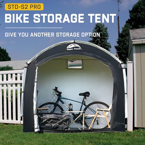 Happy Travel Bike Storage Shed Tent,Outdoor Portable Bicycle Storage Sheds with 210D Oxford Fabric PU4000 Waterproof for 2/3/4/6/8 Bikes,Bike Covers Shelter for Motorcycle,Garden Tools,Toys,Lawn Mower