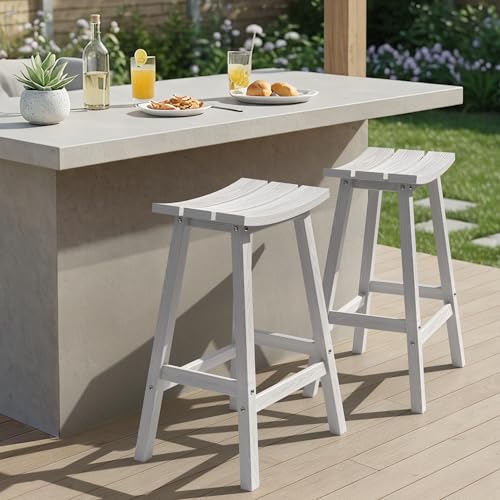 Ciokea 2 Set 29" Outdoor Bar Stools Heavy Duty HDPE Outdoor Stools Waterproof Weatherproof Patio Seats Modern Bar Height Tall