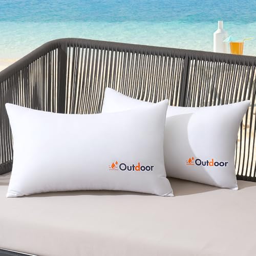 MIULEE Pack of 2 12x20 Outdoor Waterproof Throw Pillow Inserts, Decorative Water-Resistant Pillow Cushion for Patio Garden